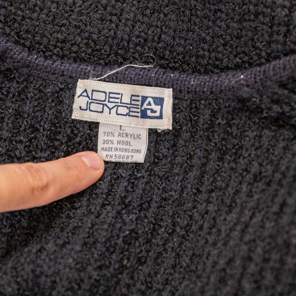 Vintage 80s Knit Cardigan Sweater Chunky Black Minimal Puff Gathered Shoulder Wo - Picture 3 of 3